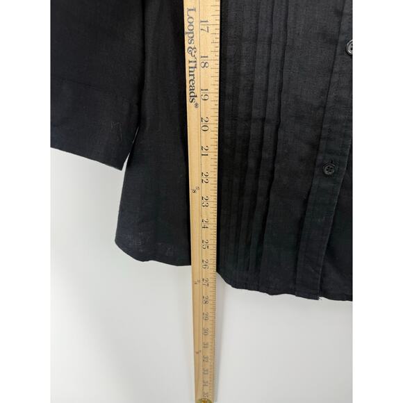 Liz Claiborne Black Linen Pintuck Button Front Shirt Blouse Women’s L Minimalist - Picture 5 of 9